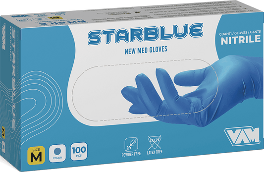 Guanti Monouso in Nitrile Blu 3,5 g – AQL <1,5 (Confezione 100 Pz)