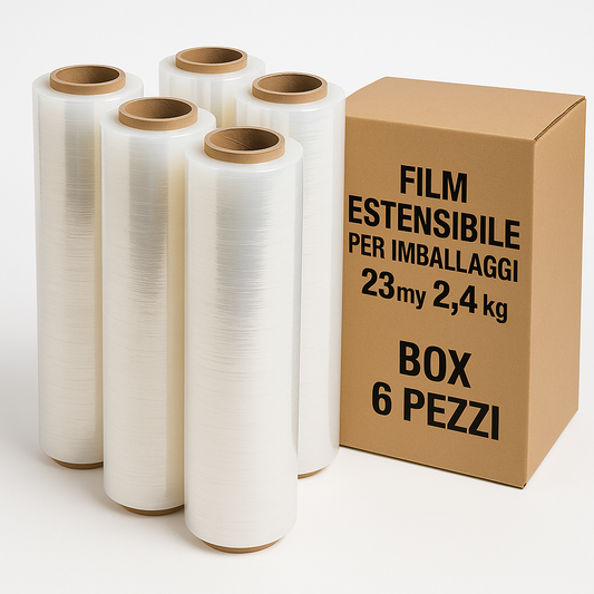 Film Estensibile Manuale 23 µm – Rotolo 2,4 Kg – Confezione 6 pz